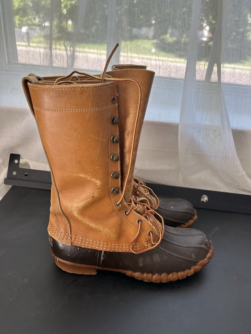 Vtg L.L. Bean Maine Hunting Shoe Leather Duck Boots Tan & Brown, Women’s Size 8